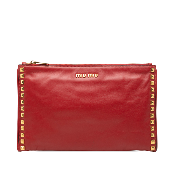 Pre-Loved Miu Miu Studded Leather Zip Clutch